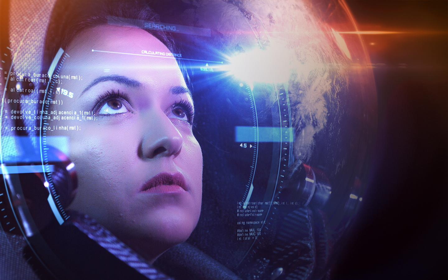 Astronautin mit Code im Helm