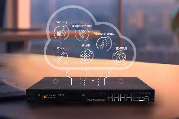 Universal CPE mit einer grafisch dargestellten Cloud und den Funktionen der All-In-One-Plattform