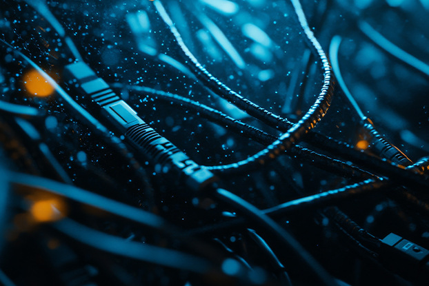 Nahhaufnahme vieler Netzwerkkabel