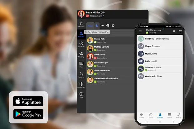 Mobile Control und Desktop Control für die Cloud-Telefonanlage dargestellt mit Screenshots