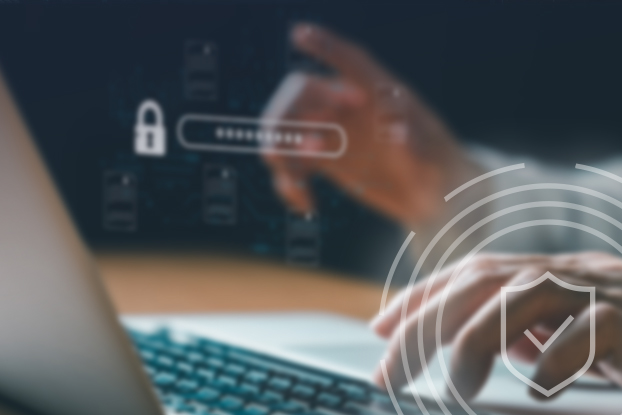VPN-Login, Person tippt am Laptop ein Passwort ein